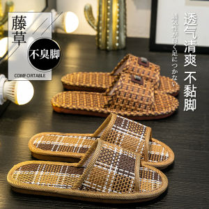 Linen Slippers Breathable Woven Grass Office Indoor Mens Anti-Slip Deodorant Spring Summer Autumn Winter Home Comfort Shoes