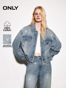 ONLY | Autumn Cotton Star Glitter Loose Drop-Shoulder Denim Jacket