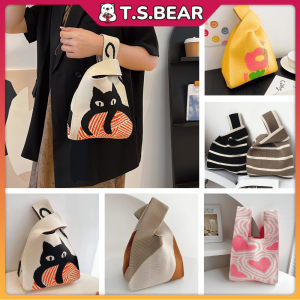 Knit Handbag Woman Casual Knitted Bag Tote Bag Minimalist Women Bag Mini Wrist Bag Beg Wanita Hadiah Gifts L39