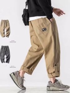 Japanese Fashion Brand Spring and Autumn Workwear Pants Mens Plus Size Baggy Straight Trousers Easiest for Match Pure Cotton Hemmed Ankle-Length Casual Pants