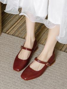 Red Wedding Shoes Mary Janes Two-Way Wear for Qipao Engagement Retro Style Large Size 41 Fashionable Casual Fashion Single Shoes