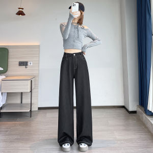 Deep Blue Wide Leg Pants Womens Loose Drapey Design Casual Style Simulation Denim Autumn New La Chapelle Fashion Trousers