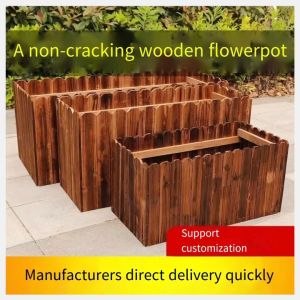 Elegant Solid Wood Rectangular Flower Planter Box Anti-Corrosive Outdoor Garden Pot