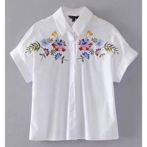 CFBOUTIQUE Inpisred Floral Embroidered Collar Button Loose Shirt