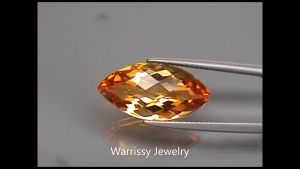 พลอยซิทริน แท้ ธรรมชาติ Natural Yellow Citrine7.39Ct. Brazil Marquise Checkerboard Full Fire!