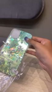 New! GREEN BOW Textured waterry Ripple Hologram With Charm Case Iphone - Hardcase/Casing Hp For Iphone Xr 11 12 13 14 15 Plus Pro Promax RCI470