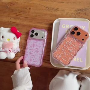 Sanrio | Cute Wave Full Screen Line Hello Kitty Case For iphone 17 16 15 Pro Max Cartoon Sanrio Shockproof Protective Acrylic Phone Cover