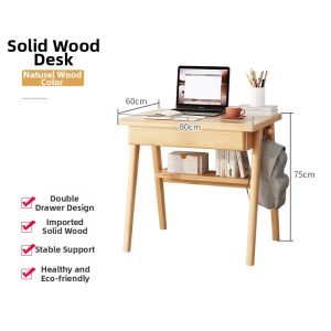 DONGMU | Solid Wood Desk with Bookshelf for Students Small Computer Desk