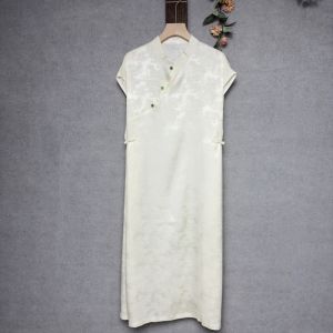 Vintage Chinese Style Gaucho Dress 2024 Summer Sleeveless Long Dress with Stand Collar Jacquard Pattern for Young Women Loose Waist