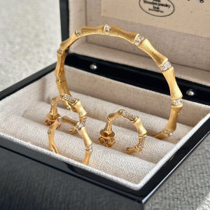 YoungZhi New Chinese Style Brushed Bamboo Node Set Middle Ancient Luxury Bamboo Ring Earring Bracelet Fashion Jewelry