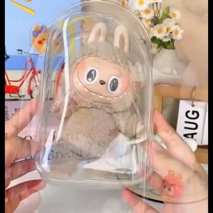Large Size Transparent Doll Display Bag Figures Storage Bag with Keychain Portable Collectibles Display Case Transparent Zipper Closure for Various Blind Box Dolls