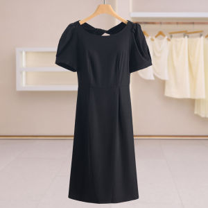 Elegant Fitting Pure Color Round Neck Dress