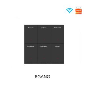 Manhot WIFI DIY Name Switch Push Button Glass Panel Black 1/2/3/4/6/8 Gang with Radar Sensing Switch Smart Life Voice Control