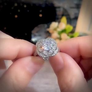 Luxury Jewelry 925 Sterling Silver Large Round Cut White Topaz CZ Diamond Couple Rings Women Wedding Bridal Ring Set