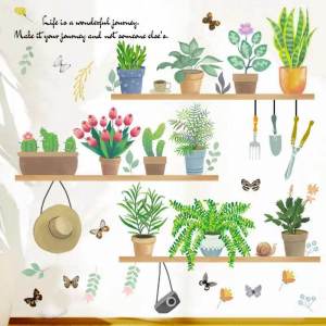 Modern Minimalist Bathroom Wall Tile Stickers & Self Adhesive Plant Floral Decorative Wall Decals