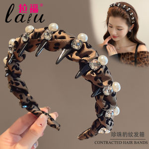 Luxurious Pearl Leopard Print Hairband Womens High Hairline 2025 New Style Premium Feeling Face Washing Hairband Hair Ties