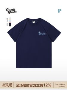 Guozii Blue Short Sleeve T-Shirt Womens Slim Fit Cotton 100% Letter Print Casual Top Breathable Comfortable Summer Fashion