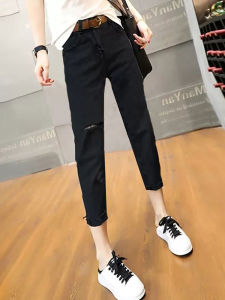 Slimming Nine-Tenths Faux Denim Leggings Womens Summer Thin Tight Black Pants Eighteen Bottoms Stylish plus Size Clothing