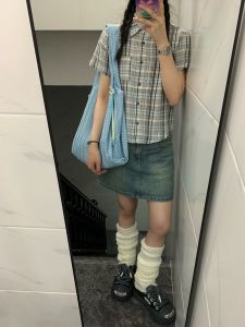 Váy Ngắn Denim Cạp Cao Cho Nữ Mùa Xuân Thu Phong Cách Mới Cổ Điển Váy Ngắn Chữ a Cotton Nguyên Chất Váy Ngắn Denim