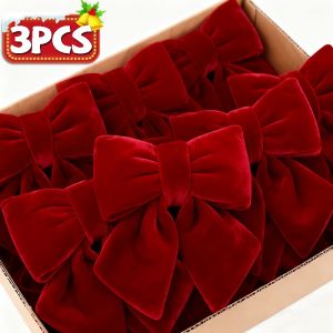 3Pcs Xmas Tự Làm Bầu Không Khí đồ trang trí treo màu đỏ nhung nút thắt nơ Cây Giáng Sinh Mặt Dây Chuyền Cho Năm Mới đồ trang trí tiệc tại gia