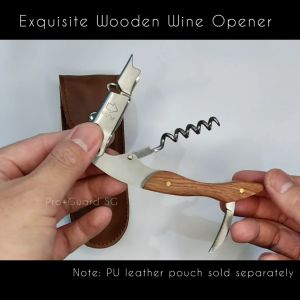 [SG] Wine Opener - Exquisite Wooden / Black Metal Handle Professional Wine Screw Corkscrew Opener Beer Cap Wine Opener (PU Leather pouch optional)