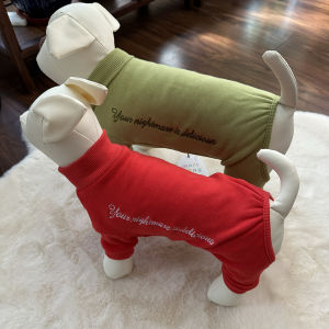 Korean Single Pet Dog Autumn Winter Thickened Fleece Onesie Four Legs Clothing Cuff Warmth Ribbed Collar Petwear Alice D