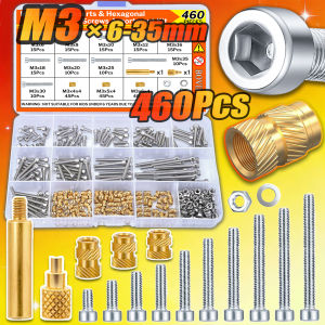 460Pcs M3 Threaded Inserts Kit M3x6-35mm Heat Set Nuts with Hex Bolts Washers 3D Printer PLA PETG ABS Repair Assortment