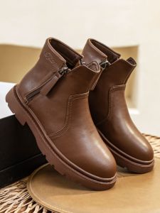 Trendy Double Zipper Martin Boots Womens Faux Fur Lined Genuine Leather Short Boots Large Size Booties for plus Size Girls