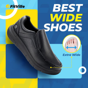 Fitville Mens Shoes Wide Width Leather Slip-On Casual Shoes Lightweight For Swollen Feet with Arch Support Pain Relief