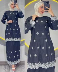 One Set Stelan Baju Kurung Melayu Bordir Katun Toyobo Lily Premium