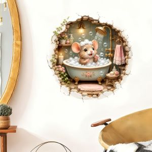 VIKAMA Tắm Bong Bóng Lỗ Chuột Tự Dính Dán Tường Giấy Sáng Tạo Đề Can Cho Phòng Khách Lối Vào Chống Nước Trang Trí