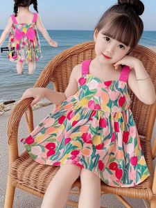 Childrens Bohemian Vacation Beach Sand Skirt Girls Sling Dress Summer Lightweight Moisture Wicking Quick Dry Cool Sensation Anti-static