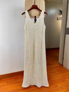 Elegant French Style V-Neck Sequin Strap Dress Womens Spring Atmosphere Luxury Waist Cinched Bodycon Fish Tail Skirt