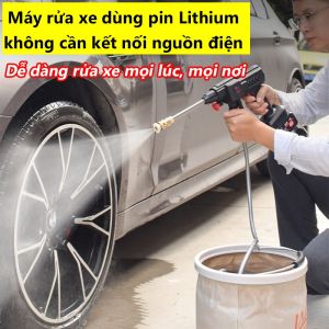 (Gía tốt) Máy xịt rửa xe mini dùng pin áp lực cao không dây đa năng kèm phụ kiện hàng cao câp phụ kiện xe máy
