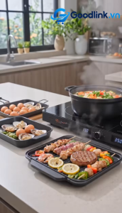 Bếp điện từ toàn năng 4 in 1 Hawonkoo MCEH-200-II. Bếp điện từ đôi Hàn Quốc Hawonkoo. Nấu ăn nhanh tiết kiệm điện an toàn cho Trẻ em và người lớn tuổi