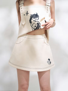 KEIKO | Charming Hand-drawn Hasty Small Horse Embroidery Cami Top and Skirt Set