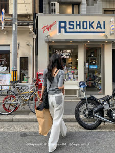 White Embroidered Wide Leg Jeans Daqian High Waist Long Pants Cotton Stretch Denim Back Pocket Design Versatile Fashionable