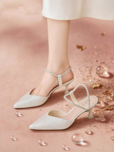 Josiny | Summer New Sharp Toe Stiletto Stylish Water-drilled Dual-use Elegant Half Slippers Sandals