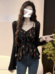 French Vintage Black Sun Protection Womens Cardigan Spring Summer New Style Outerwear Versatile Shoulder Wrap Attractive Top