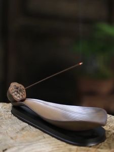 Ceramic Lotus Incense Stick Burner Leaf Sandalwood Insence Holder Aroma Censer陶瓷莲花叶香炉 檀香炉 香薰炉 fengshui转运 家居摆件饰品