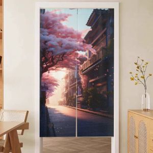 Oriental Cherry Blossoms Japanese Door Curtain Chinese Landscape Noren Aesthetic Partition Curtain Kitchen Home Decor