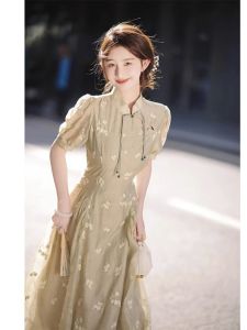 Fashion Elegant French Style Summer Dress Apricot