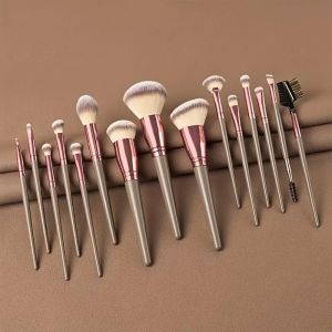 15-Piece Luxury Makeup Brush Set - Professional Foundation Eyeshadow Contour Blush & Powder Brushes | Vegan Cosmetic Kit for
