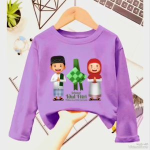 Atasan Kaos Anak Perempuan Lengan Panjang Motif IDUL FITRI Untuk Usia 1-12 Thn