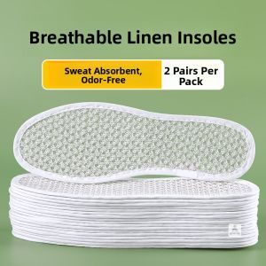 LINGMIAO | Breathable Anti-Odor Thin Cotton Linen Insoles for Men