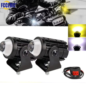 Motorcycle LED Spotlight Headlight With Switch Dual Color Led Fog Lamp Projector For ATV Scooter Auxiliary Moto Driving Lamp