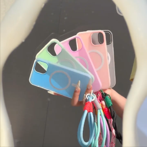 Jelly 2 ใน 1 เคสโทรศัพท์แม่เหล็ก สายห้อยโทรศัพท์ For iPhone เคส 11 13 15 16 17 14 12 Pro Max 17 Air กันกระแทกชาร์จไร้สาย Frostedป้องกันกรณี