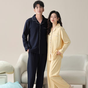 Miiow | Couples Pure Cotton Sleepwear Long Sleeve Long Pants Home Clothes Set Womens Solid Color Spring Autumn New Style MiiOW Cat Person