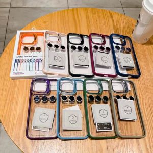 Luxury Metal Camera Protection Ring Lens Stand Phone Case For iPhone 15 14 13 12 11 Pro Max 15 14 Plus Transparent Soft Bumper Shockproof Cover