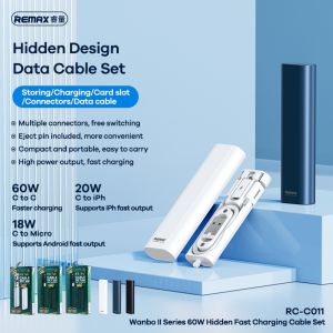 60W Fast Charging Data Cable Protable Storage Hidden Design Data Cable Set Storage Box Lightning Typc C RC-C011